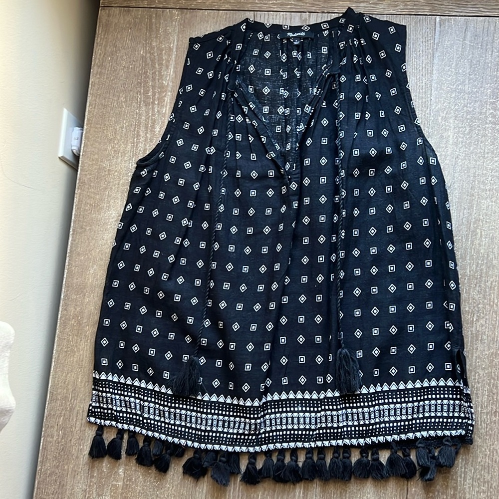 EUC Madewell Scatterblock Tassel Sleeveless Top - Picture 2 of 9